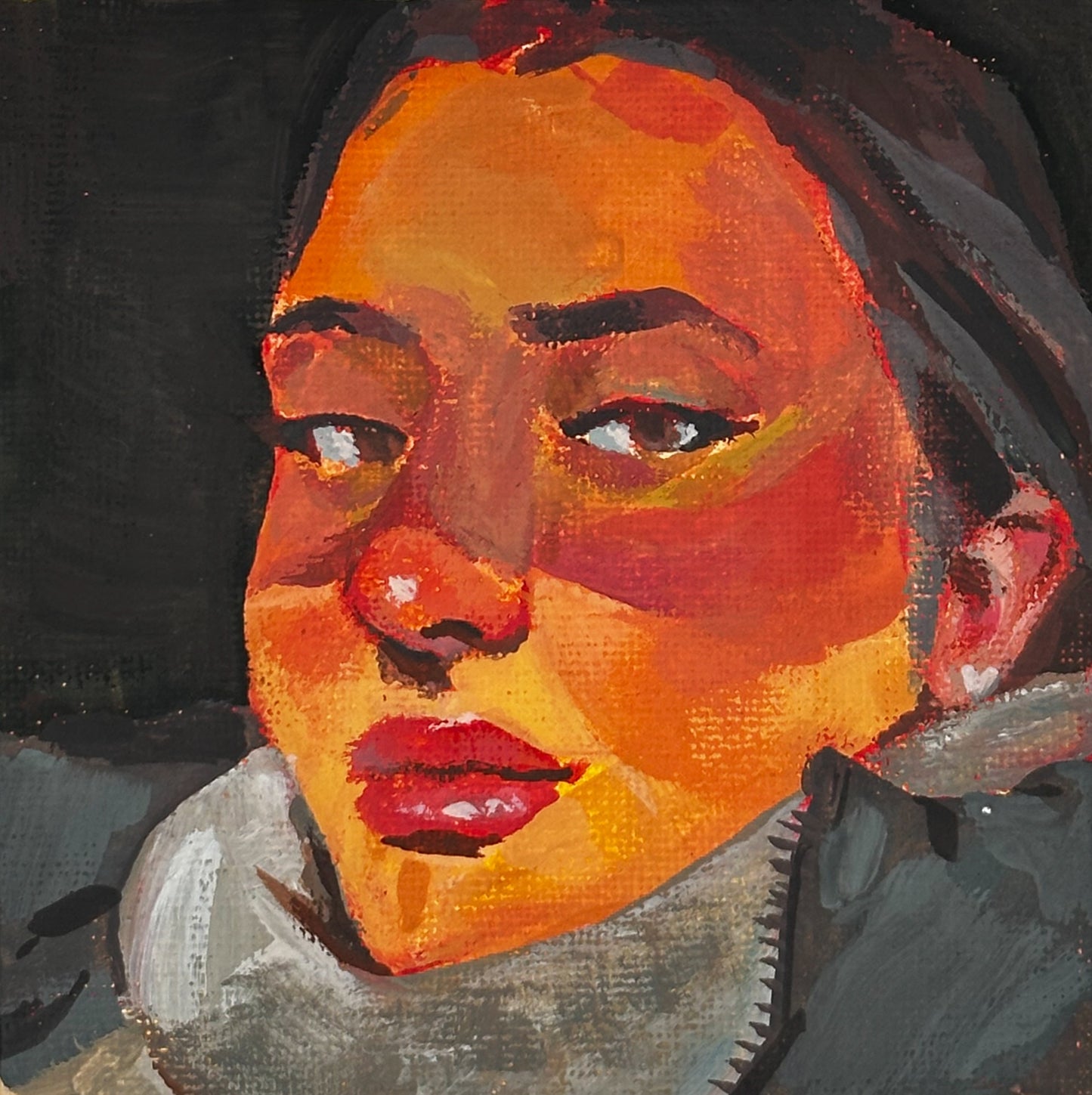 “Kamryn”. 2023. 4”x4”. Gouache on canvas panel.