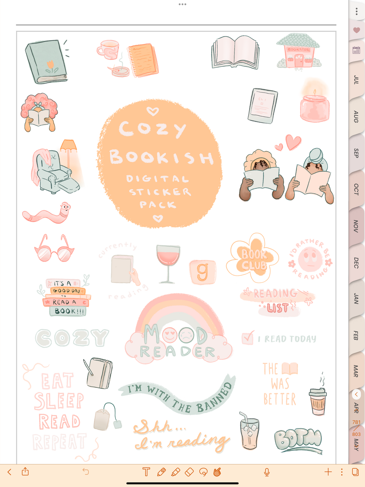 Cozy Bookish Digital Sticker Pack