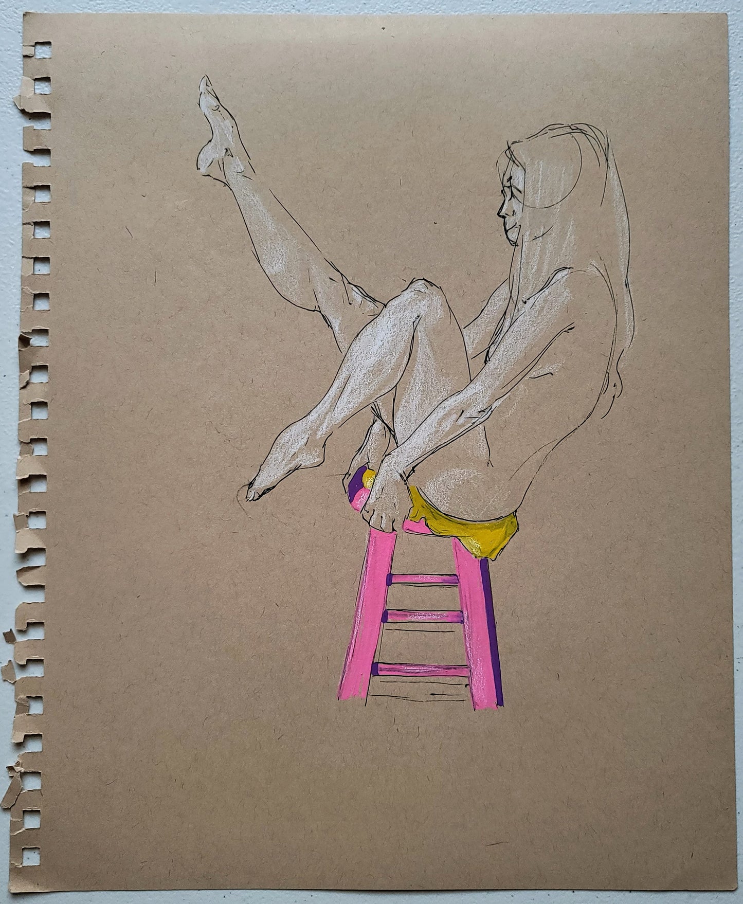 "Seated", 2021, pen and marker on toned tan paper, 10 x 12 inches