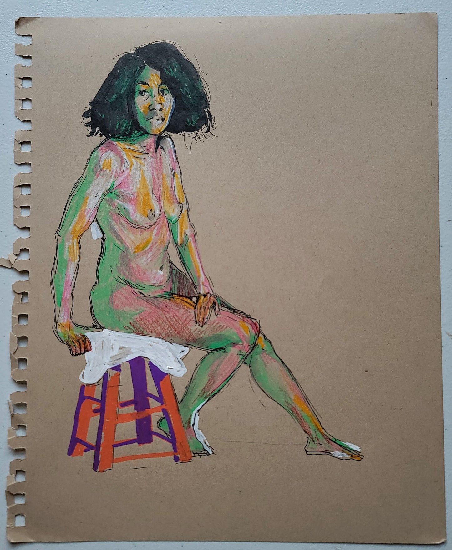 "Sitting 2", 2020, pen and colored pencil on toned paper, 10 x 12 inches