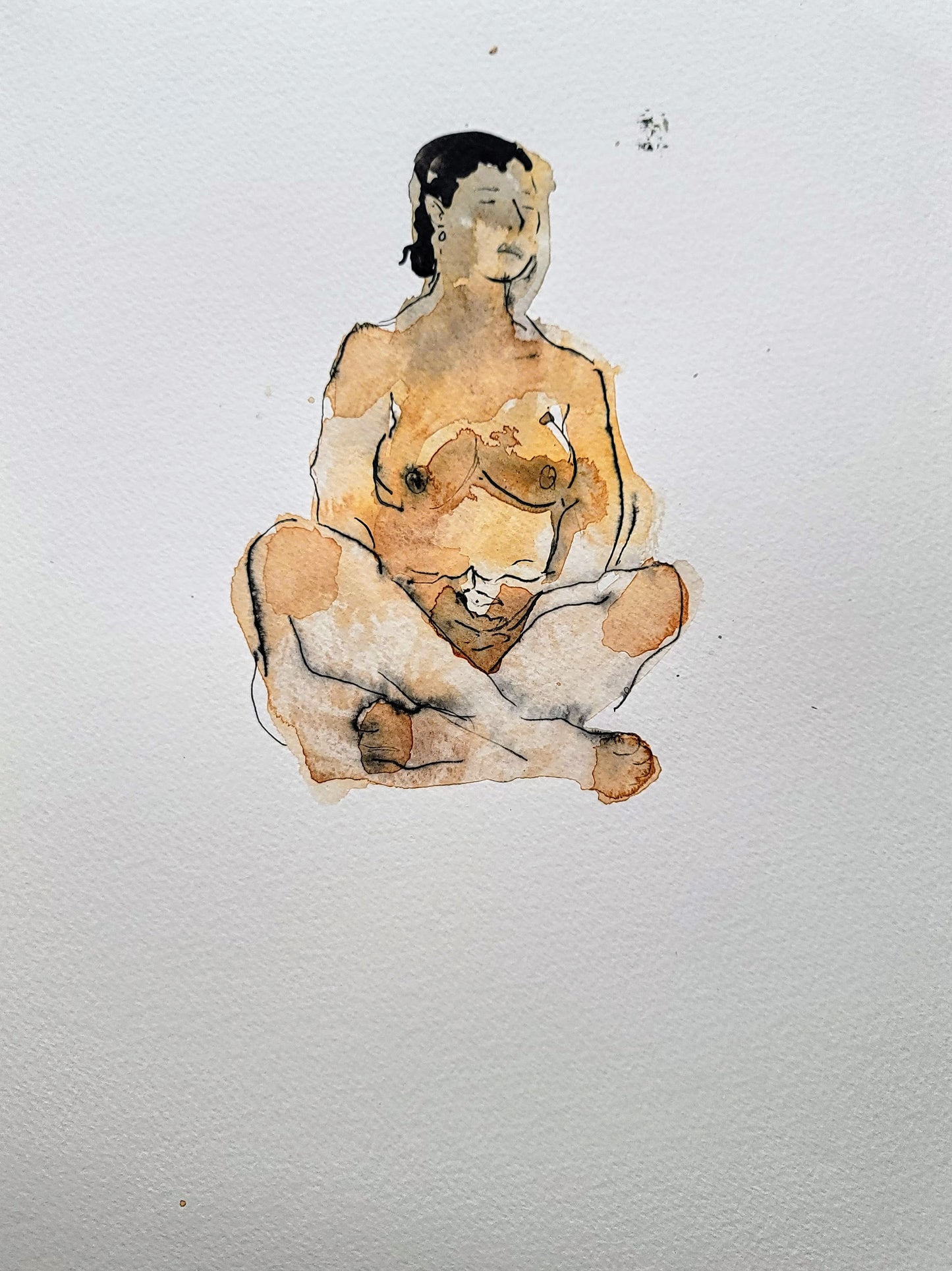 "Sitting 3", 2020, ink and watercolor on paper, 10 x 12 inches